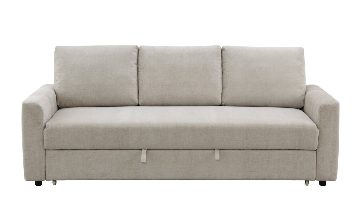 Leira Beige Linen Pull Out Sleeper Sofa with Plush Cushions - Beige