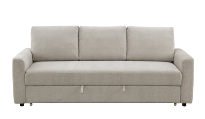 Leira Beige Linen Pull Out Sleeper Sofa with Plush Cushions - Beige