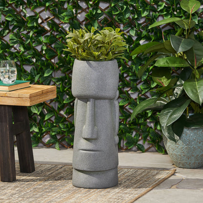 Stone Gray Flower Planter with Textured Cast Stone Finish - Tall