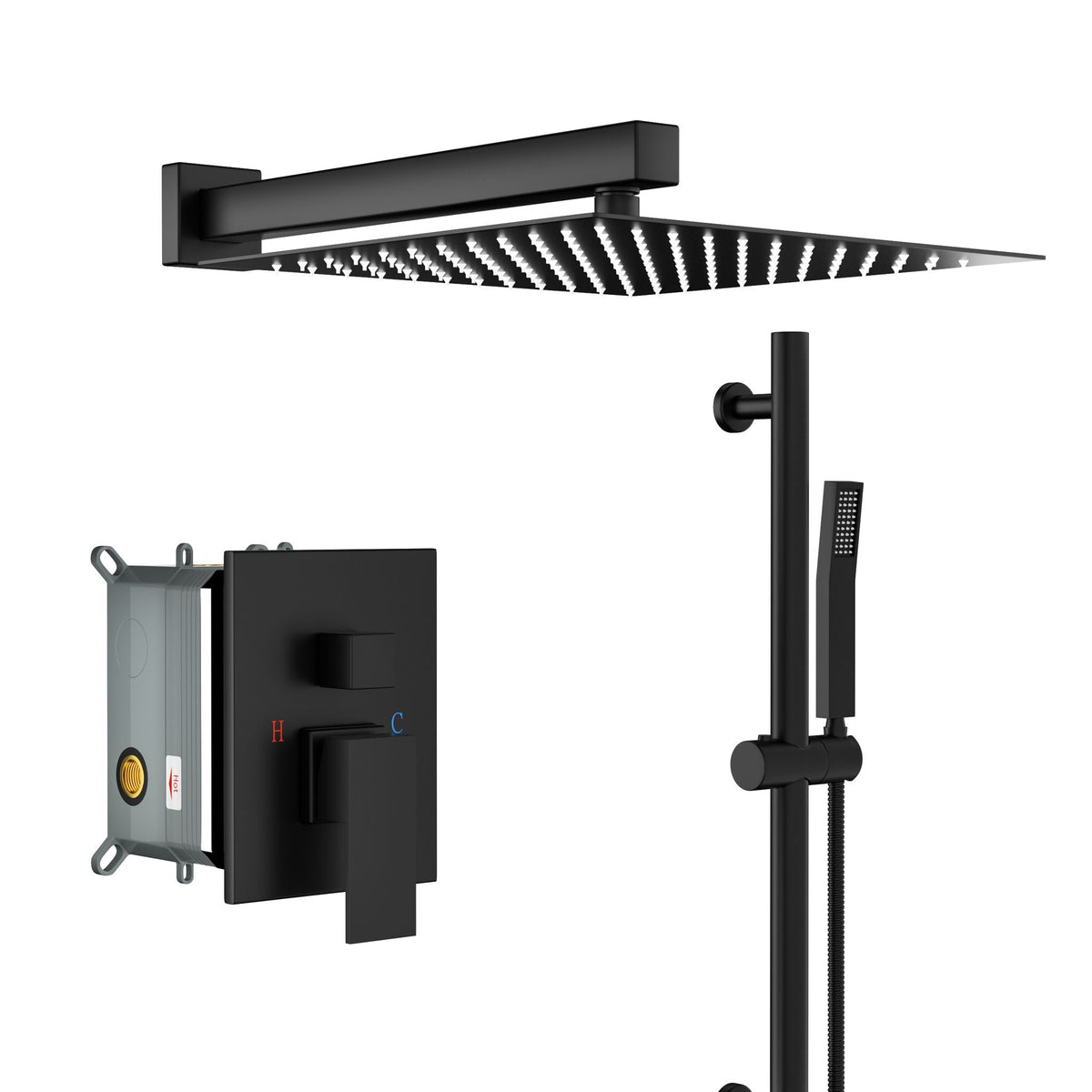 Wall Mounted Shower System with Adjustable Slide Bar - Matte Black