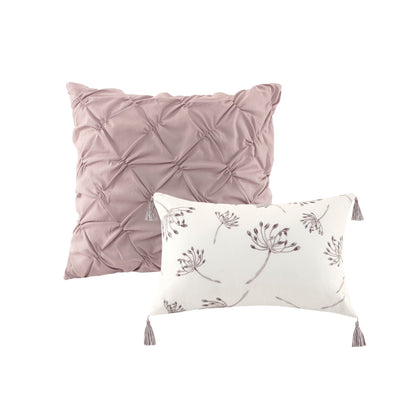 8 Piece Cotton Printed Comforter Set with Embroidered Pillows - Blush