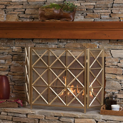 Margaret 3-Panel Iron Fireplace Screen with Adjustable Coverage - Gold