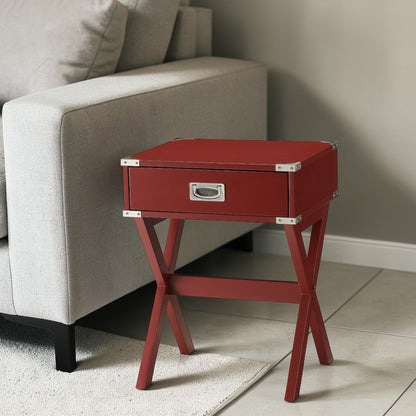Modern Wood Accent Nightstand with Drawer - White, Black, Red