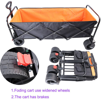 Large Capacity Folding Outdoor Wagon Cart with Extender - Black & Orange