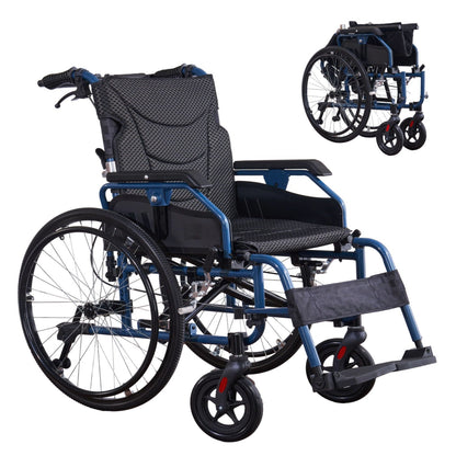 Foldable Lightweight Wheelchair with Adjustable Armrests – Gray or Blue
