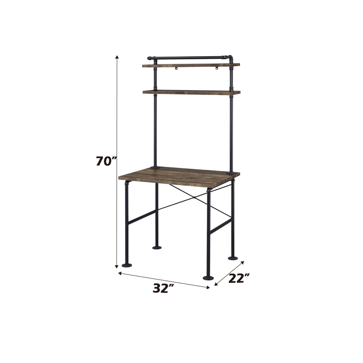 Ensata Rustic Writing Desk with Industrial Metal Frame - Black / Oak