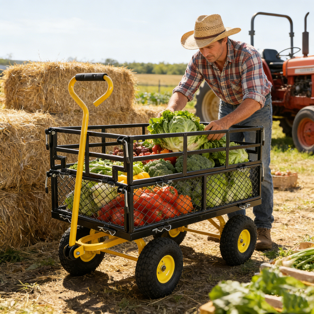 Outdoor Wagon Cart with Metal Frame - Green