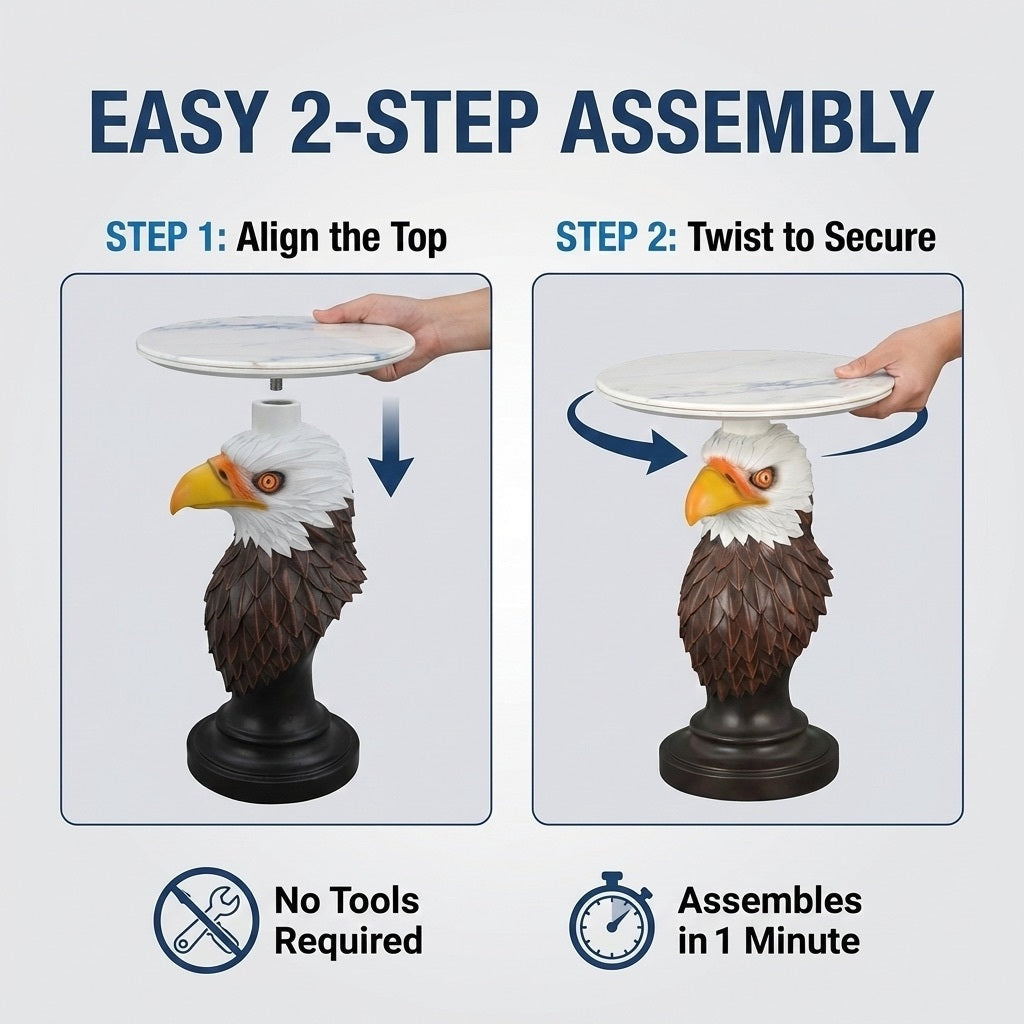 Eagle Head Accent Table with Faux Marble Top - White/Brown
