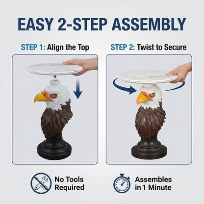 Eagle Head Accent Table with Faux Marble Top - White/Brown
