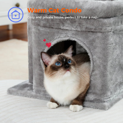 Cozy Gray Cat Tree Condo - 27" Multi-Level Tower with Spacious Perch and Scratching Posts for Kittens and Medium Cats