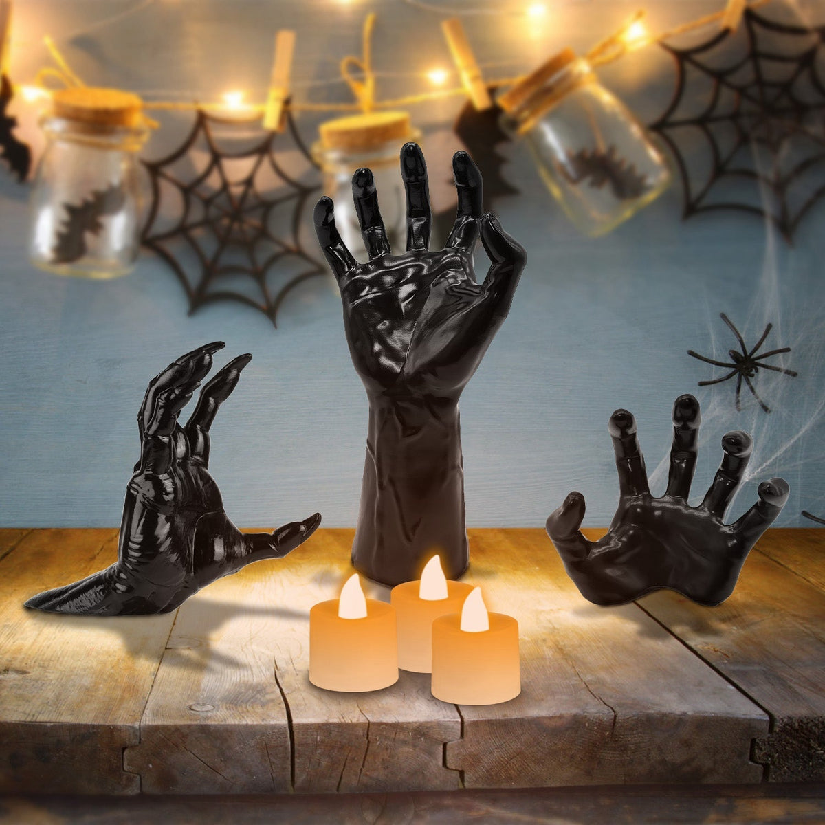 3Pcs Creepy Reaching Hands With Lighted Candles Wall Mounted Halloween Decoration Witch Devil Hand Aesthetic Goth Gothic Life-Sized Horror Hands Hangi