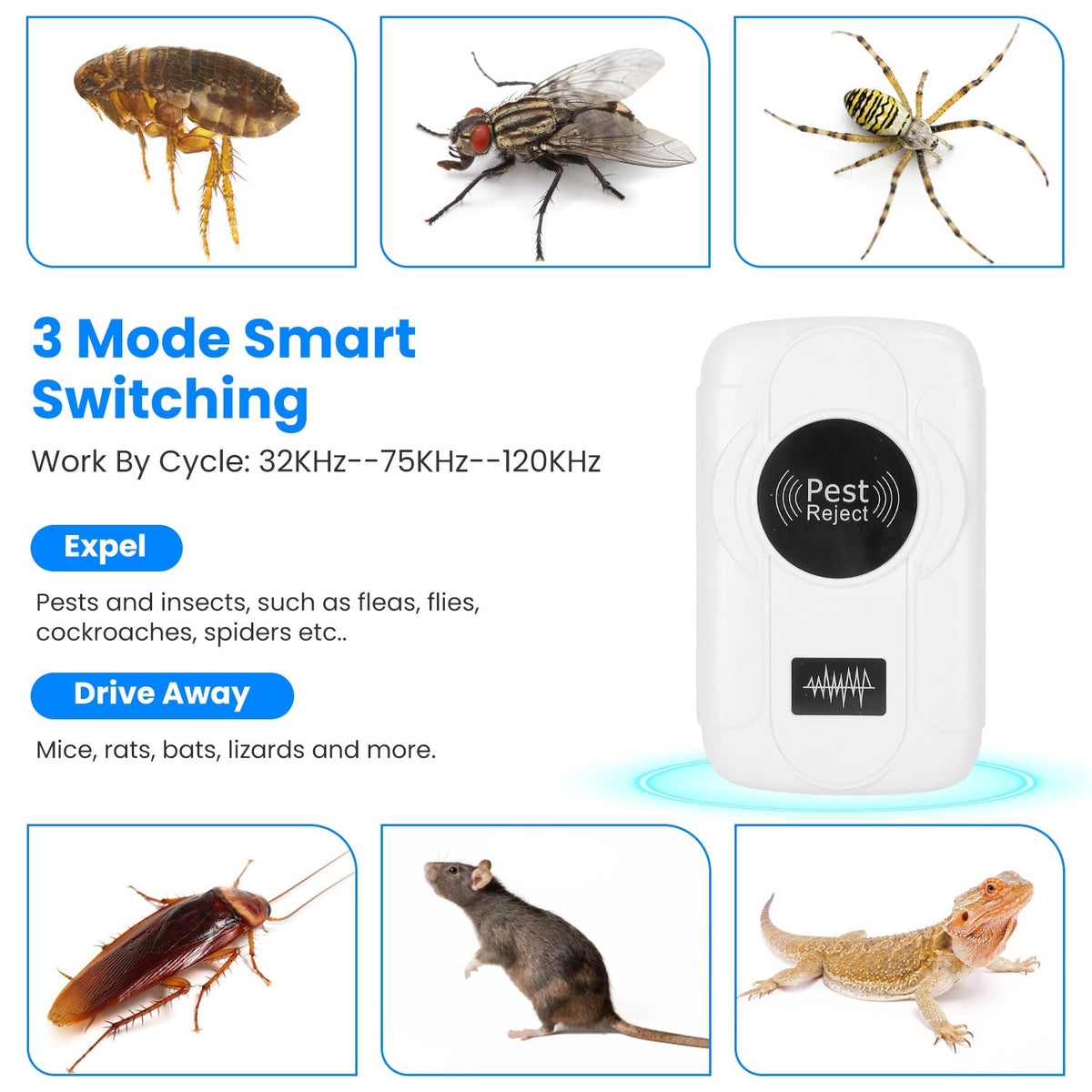 6-Pack Ultrasonic Pest Repellent – Plug-In Bug & Rodent Control with 3 Modes