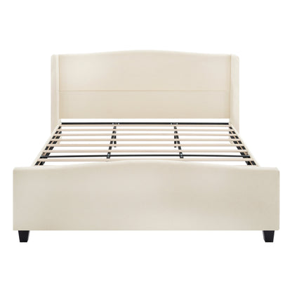King Size Bed Frame with Upholstered Teddy Velvet Headboard - White