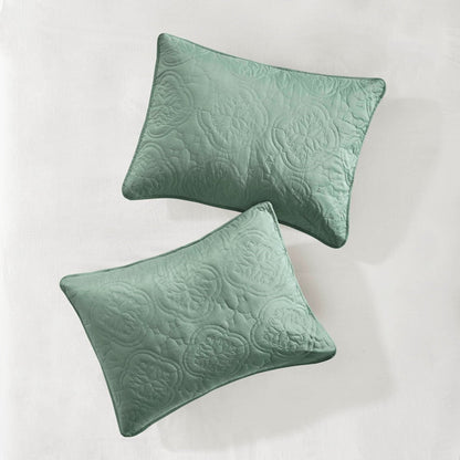 Seafoam 3 Piece Reversible Bedspread Set with Medallion Quilting - Full/Queen