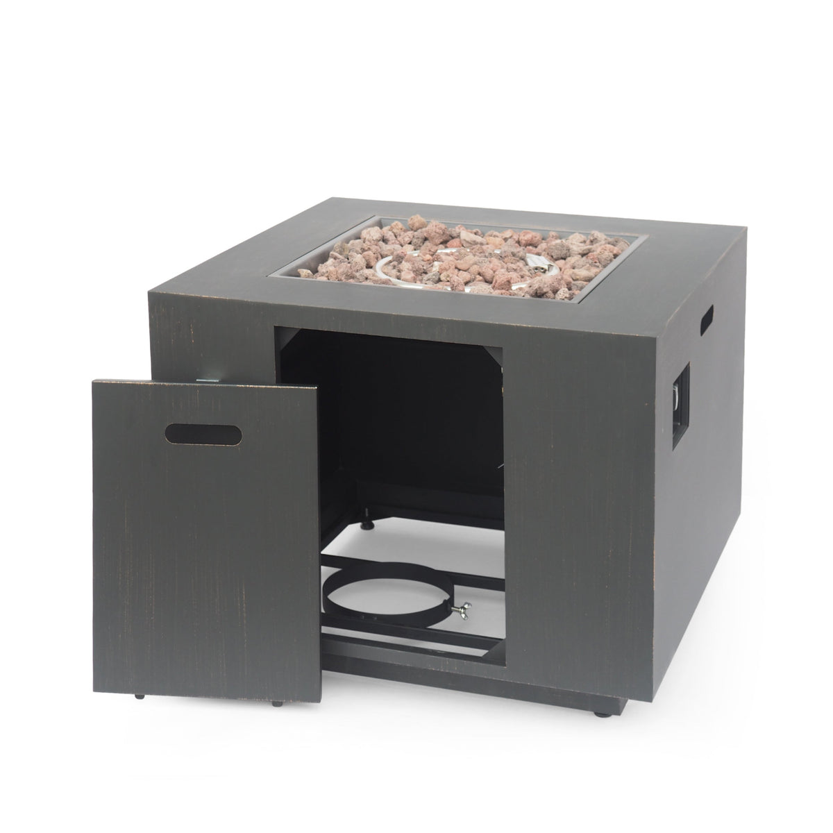 Outdoor Iron Square Propane Fire Pit with 50,000 BTU - Brushed Brown