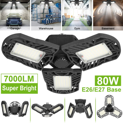 LED Garage Light, iMounTEK E26/E27 80W 7000LM 6500K Garage Ceiling Light Deformable Workshop Lamp Die Cast Aluminum LED Ceiling Light Bulbs with 3 Adj