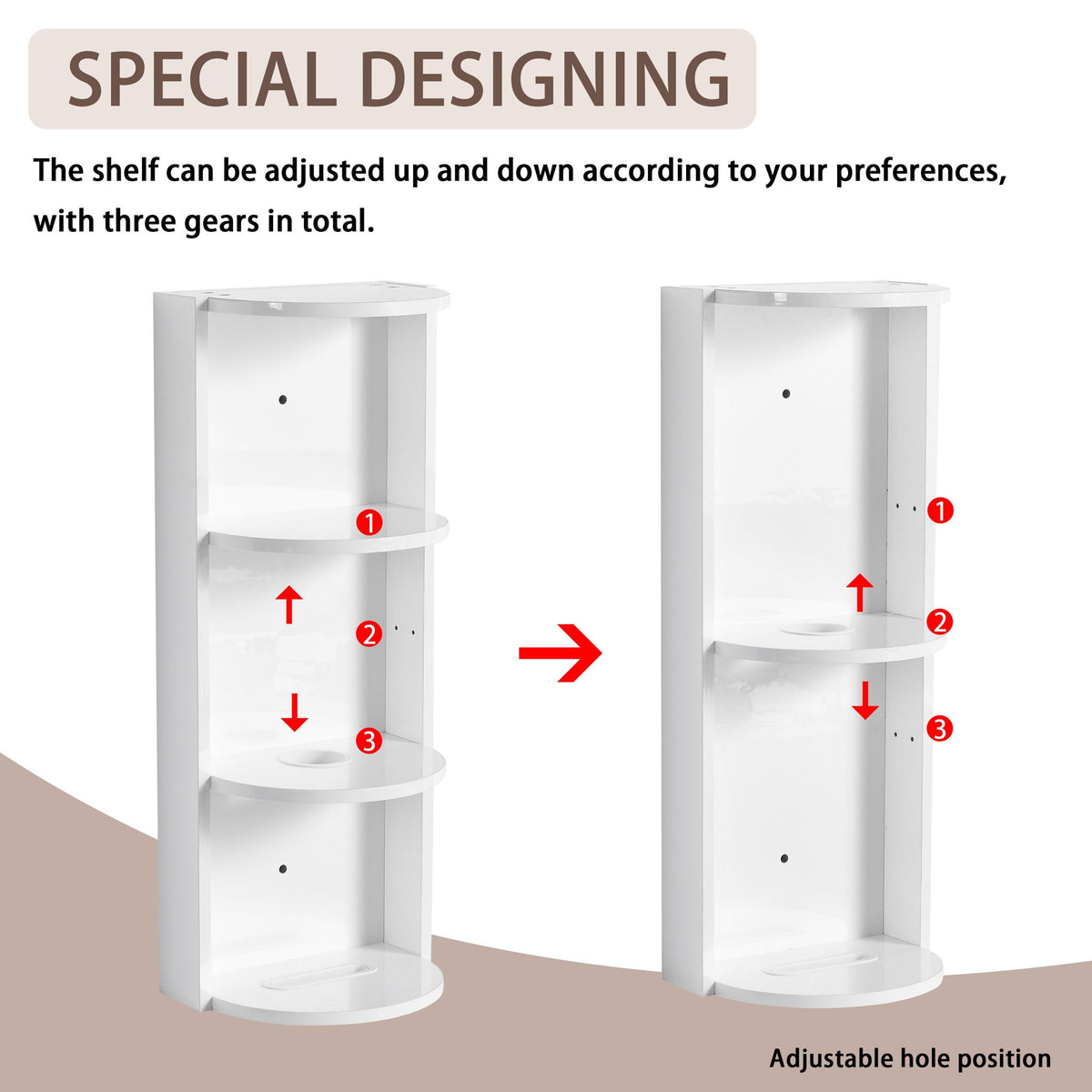 Bathroom Wall Mounted Storage Rack with Floating Design - Light Brown or White