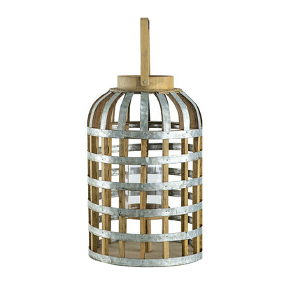 Decorative Wooden Lantern with Handle - Pearl Silver