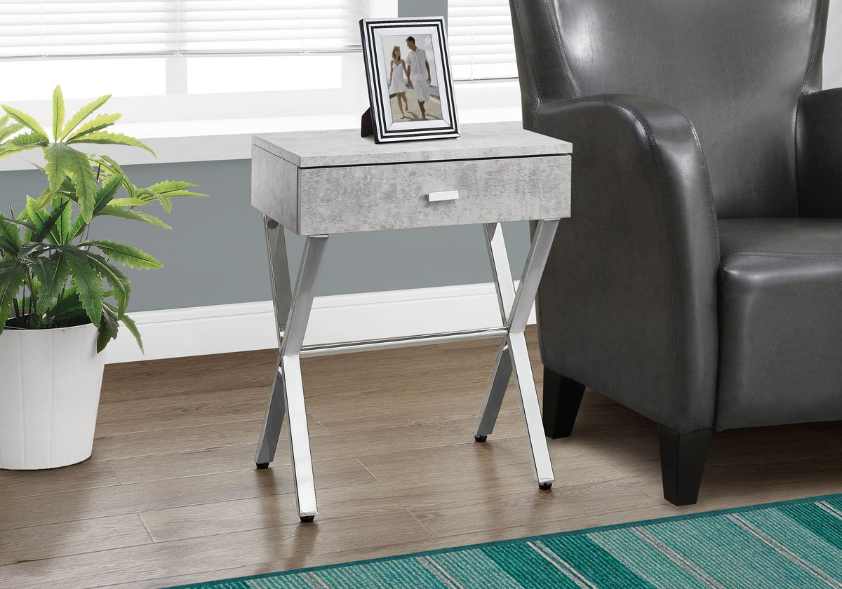 Accent Side X Table with Storage Drawer – Wood & Metal Modern Table