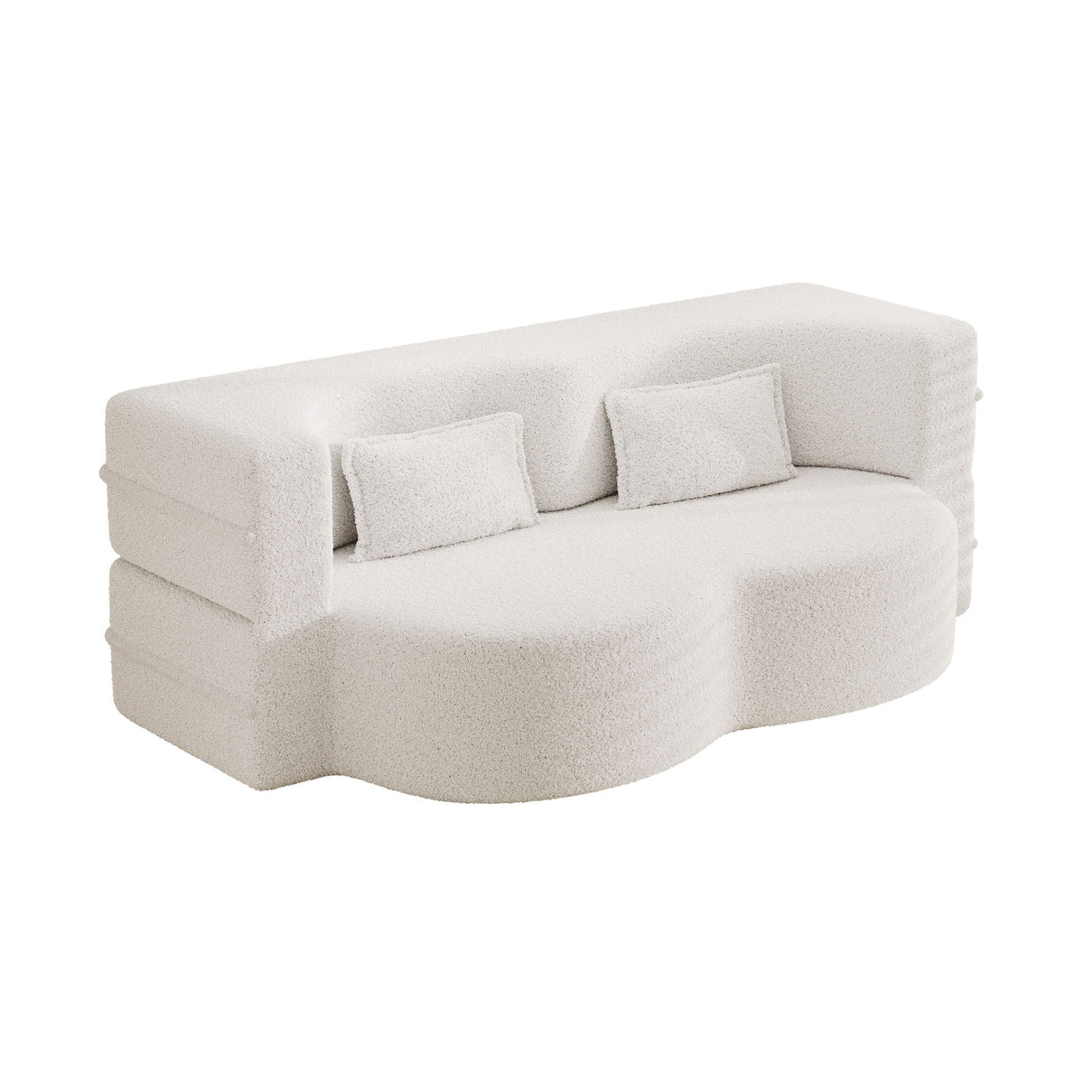 Modern Floor Futon Sofa Bed with Teddy Fabric and Two Pillows - Multiple Colors