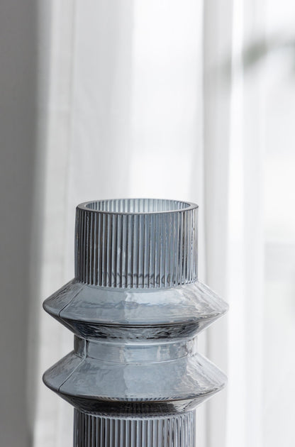 Fluted Accent Vases with Ribbed Design - Clear Blue, Set of 2