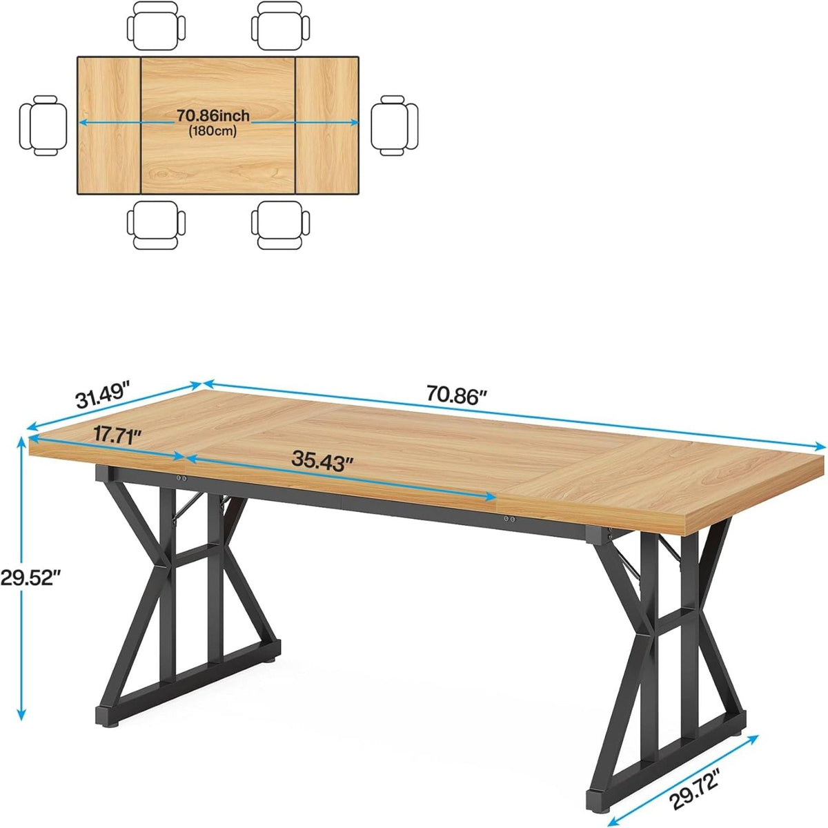 Rectangular Dining Table With X Trestle Metal Legs