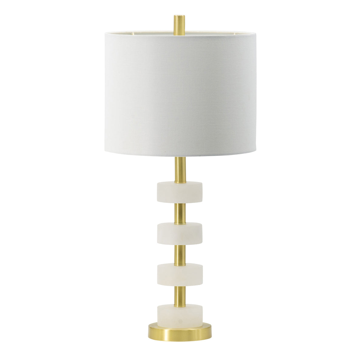 Marble Table Lamp with Brass Frame and White Fabric Shade - White + Gold