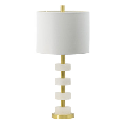 Marble Table Lamp with Brass Frame and White Fabric Shade - White + Gold