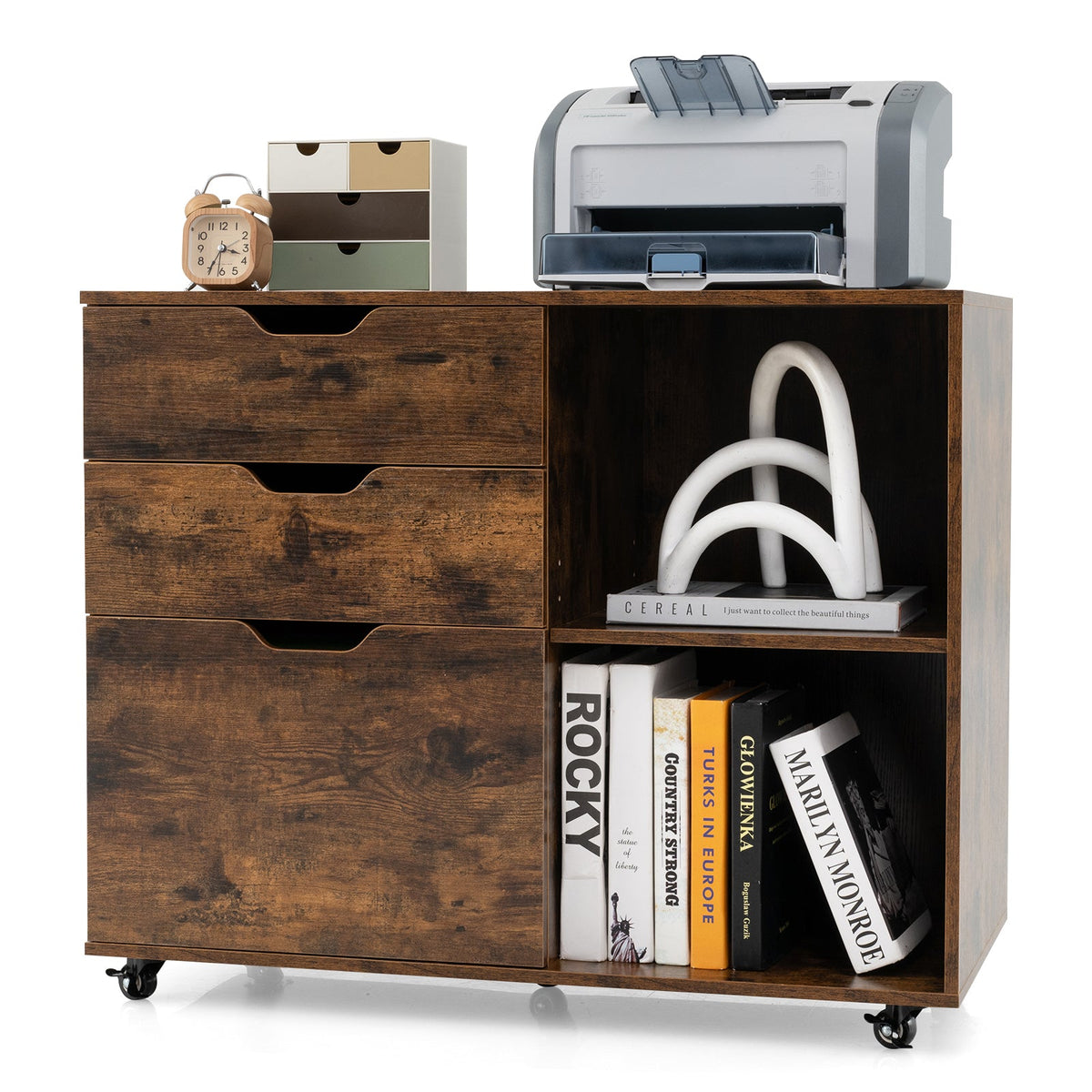 3-Drawer File Cabinet with Adjustable Shelf and Wheels for Letter