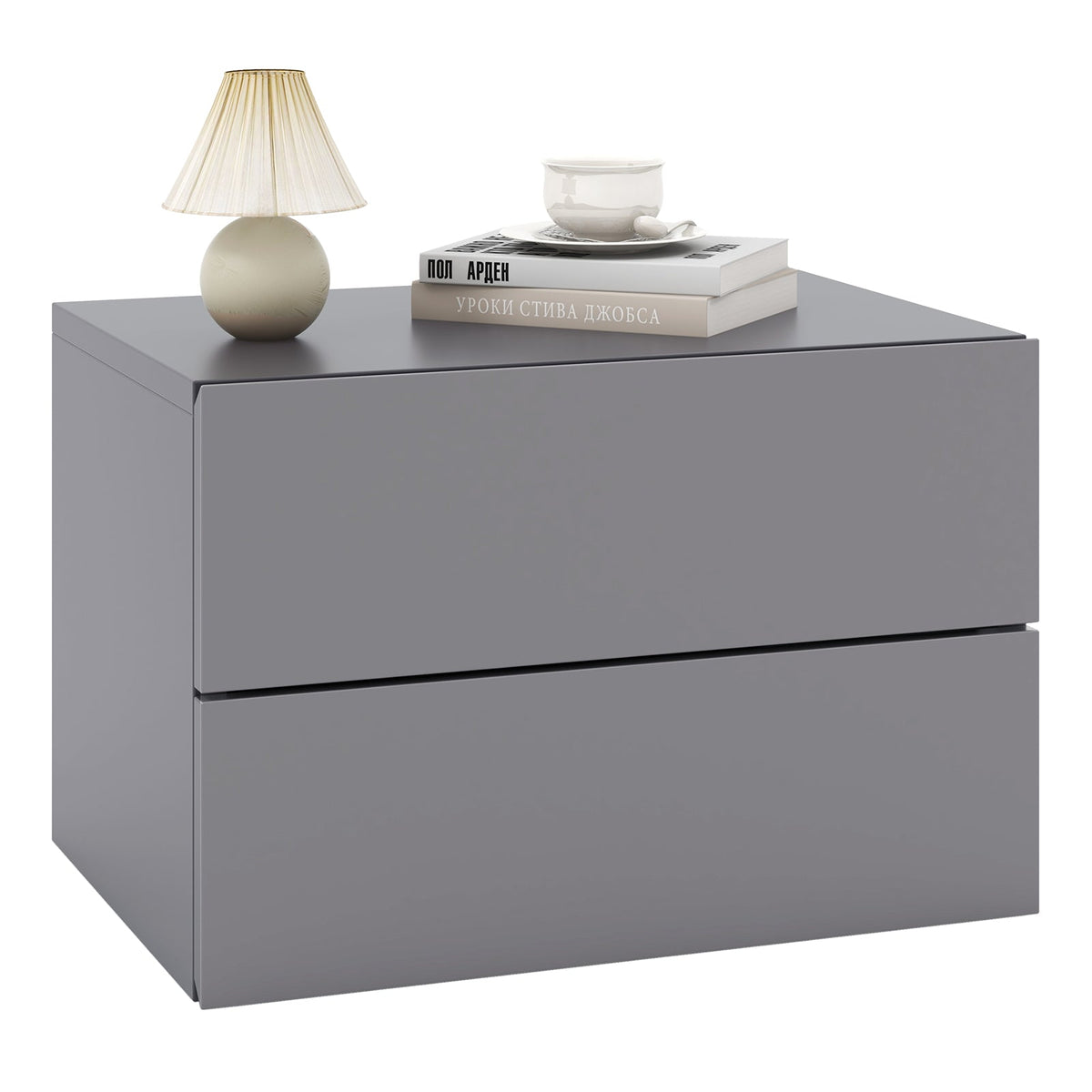 Floating Nightstand with Drawers and Storage Shelf