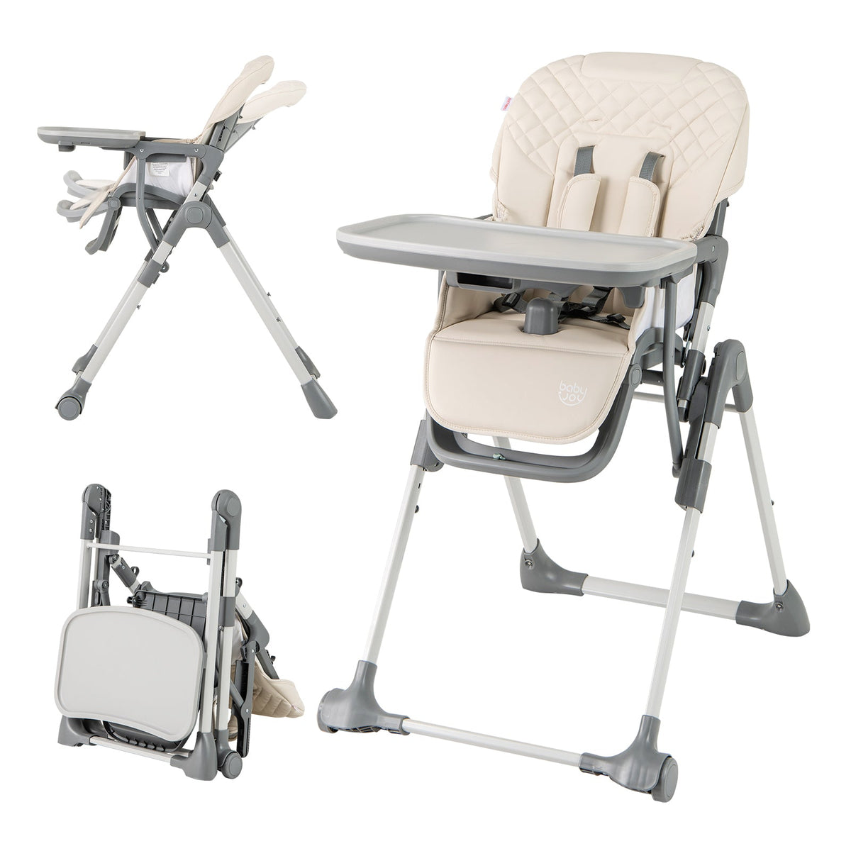 Foldable High Chair with Footrest and Detachable Tray