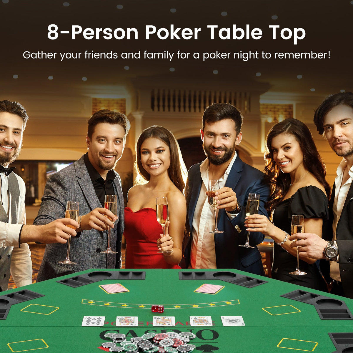 8-Player Foldable Poker Table Top with Carrying Bag-Green