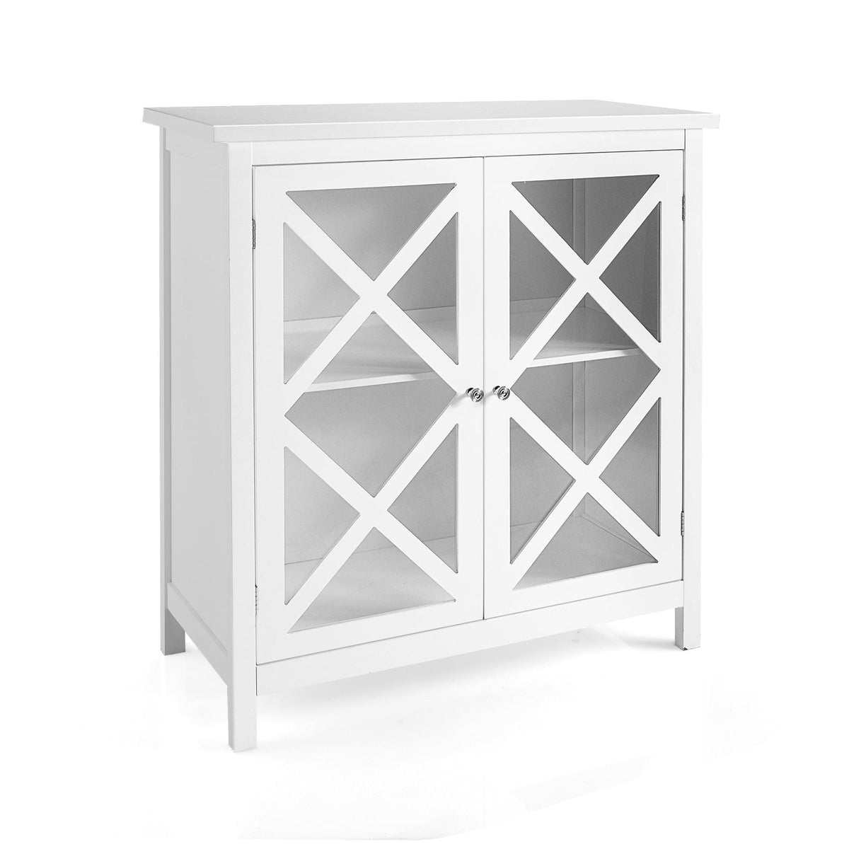 Freestanding Kitchen Buffet Cabinet with Glass Doors and Adjustable Shelf
