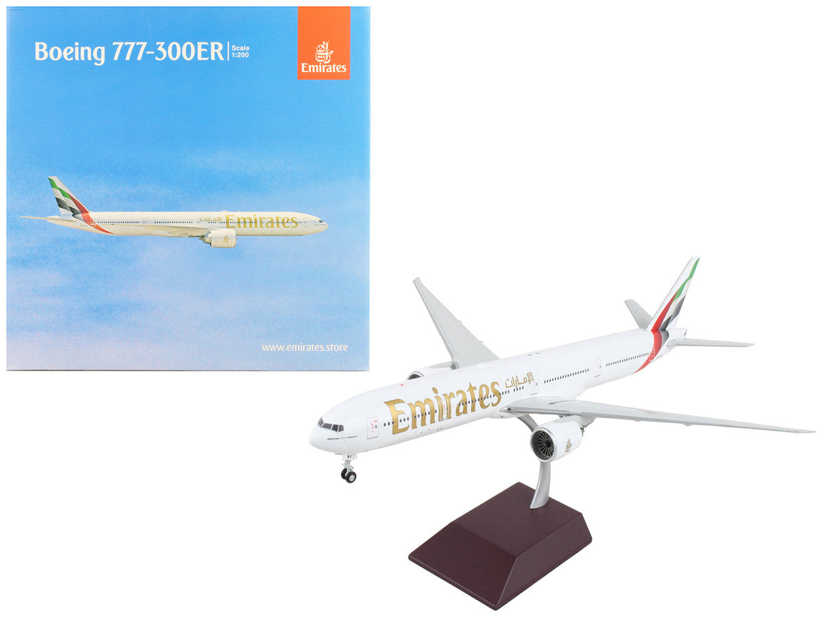 Boeing 777-300ER Commercial Aircraft "Emirates Airlines - 2023 Livery" White with Striped Tail "Gemini 200" Series 1/200 Diecast Model Airplane