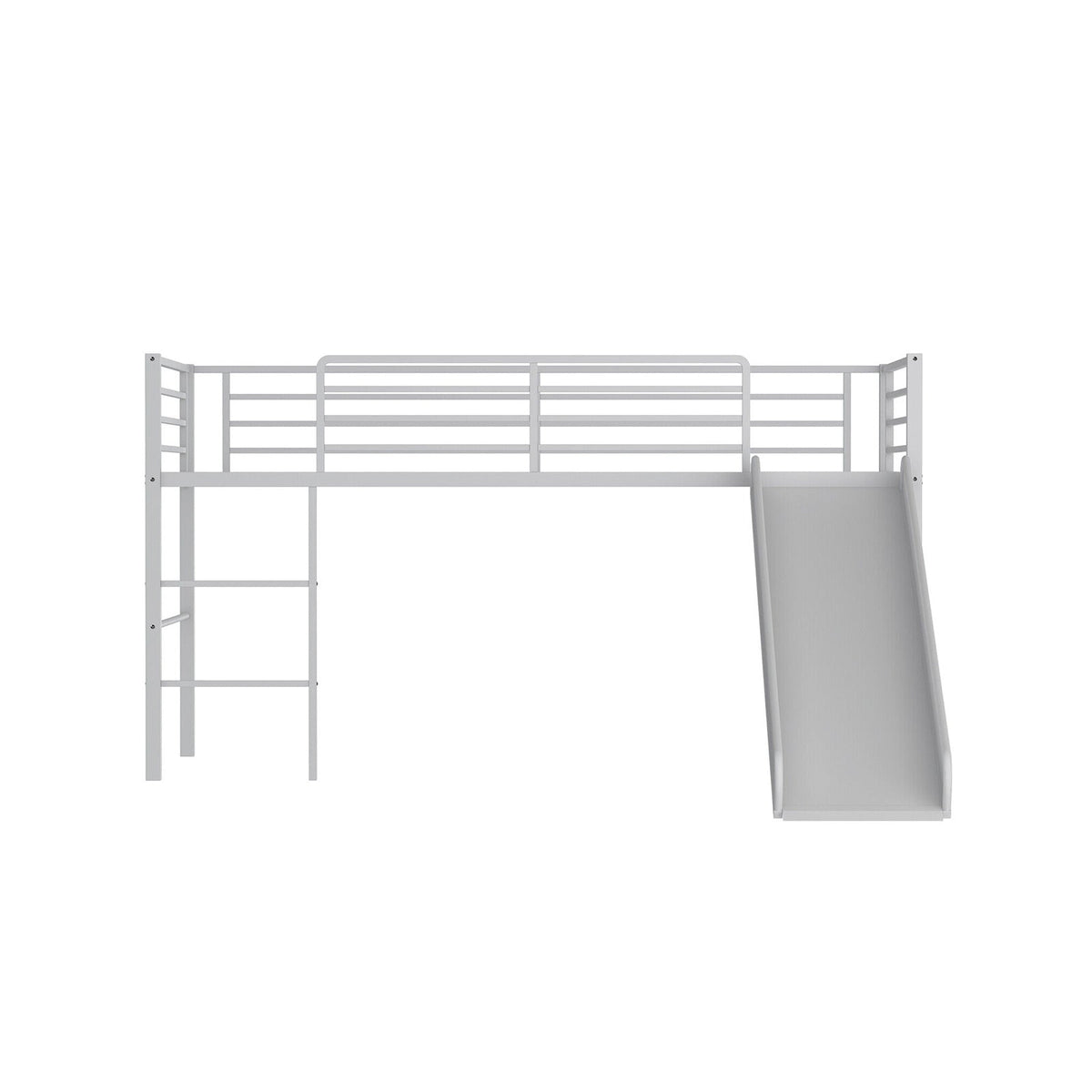 Twin Metal Loft Bed with Slide Safety Guardrails and Built-in Ladder
