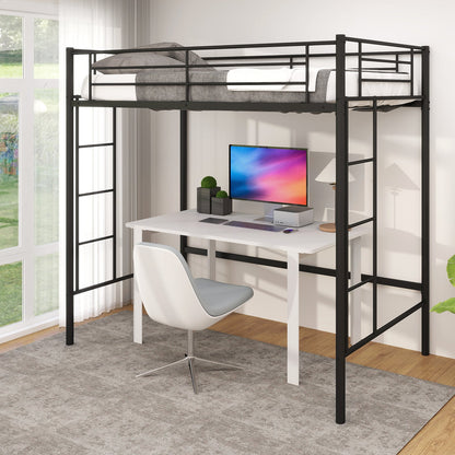 Twin Loft Bed Frame with 2 Ladders Full-length Guardrail