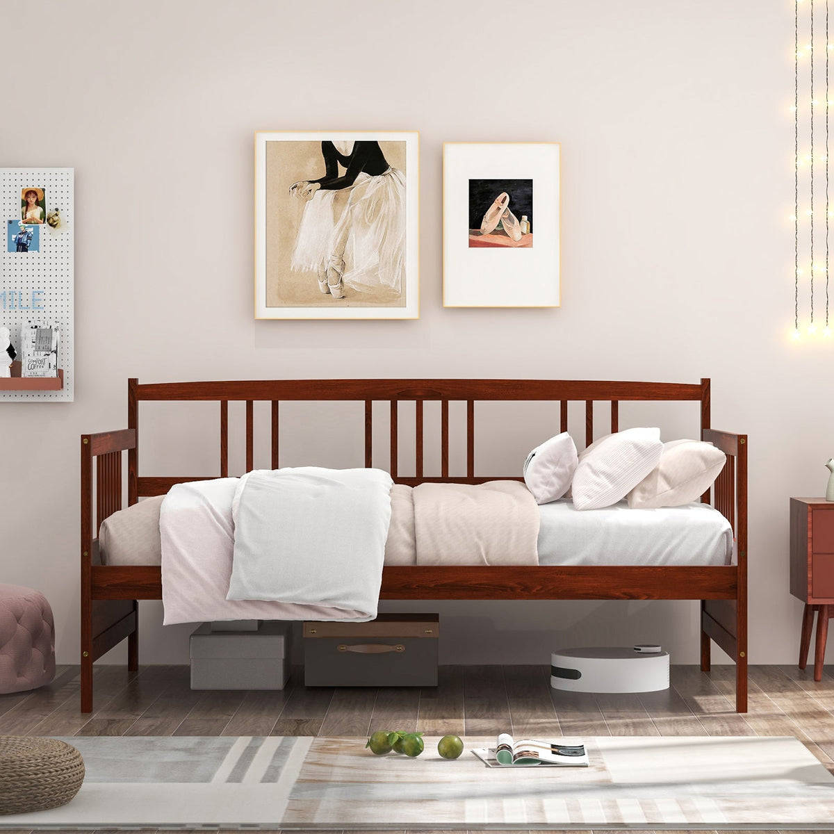 Twin Size Wooden Slats Daybed Bed with Rails