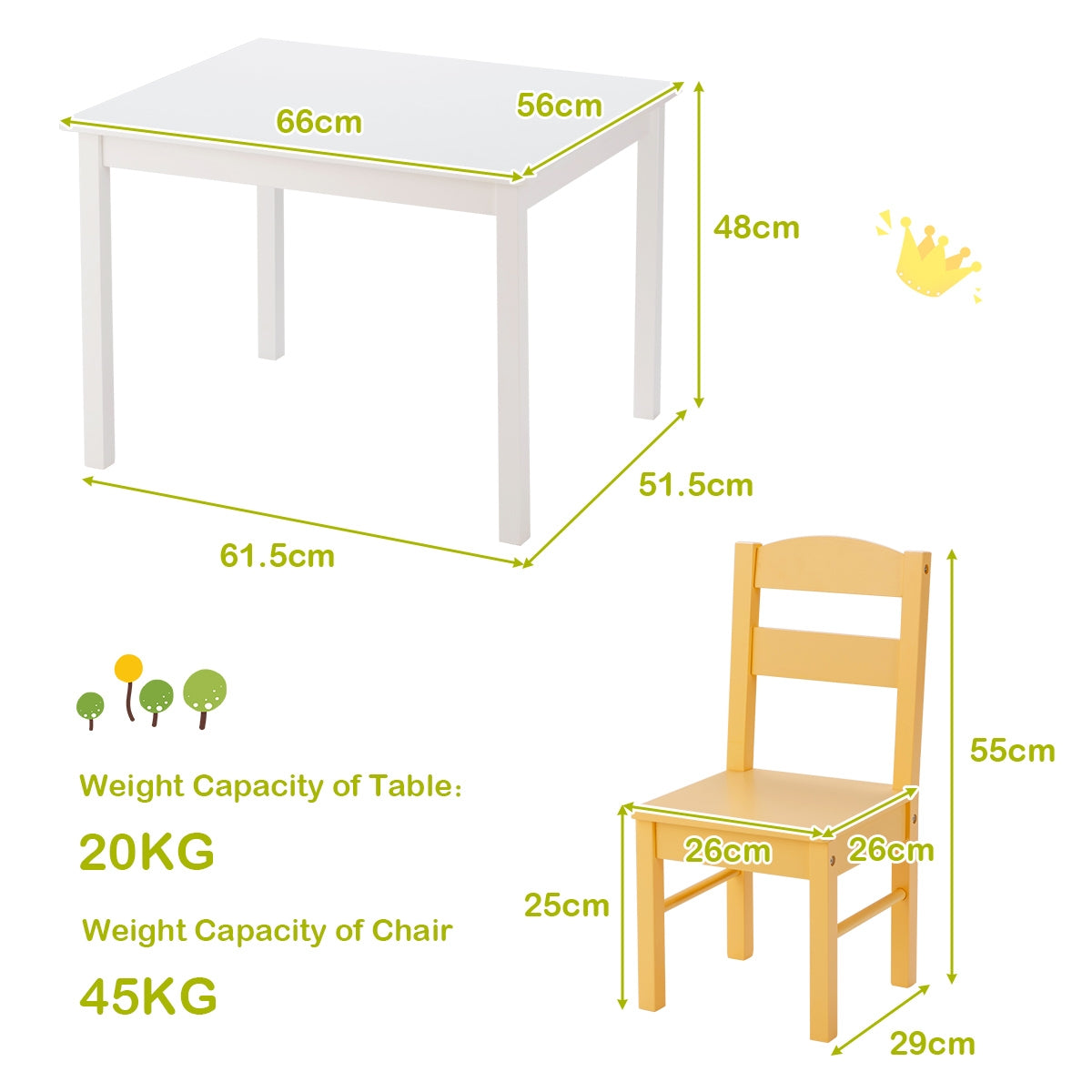 5 pcs Kids Pine Wood Table Chair Set-Clear