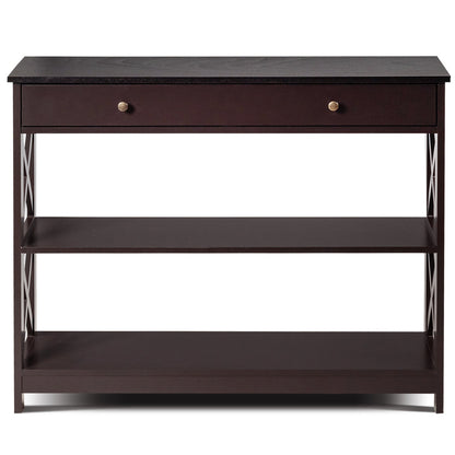 Console Table 3-Tier with Drawer and Storage Shelves