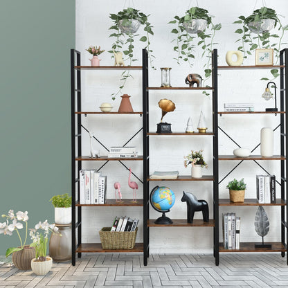 Vintage Triple Wide 5-Tier Bookcase Large Bookshelf Display Storage Shelf