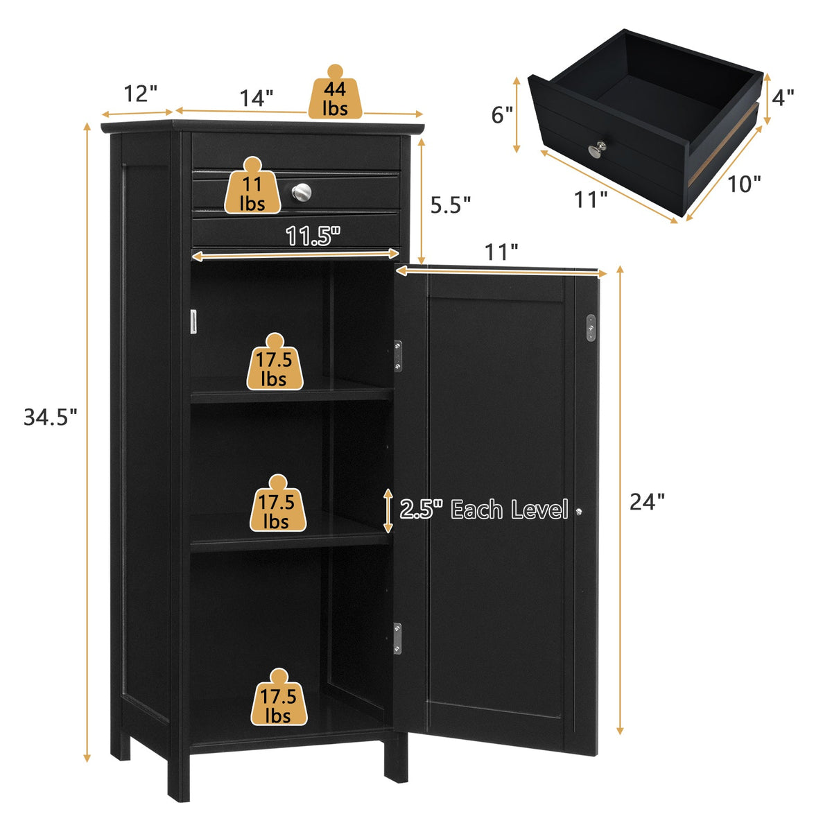 Wooden Storage Free-Standing Floor Cabinet with Drawer and Shelf