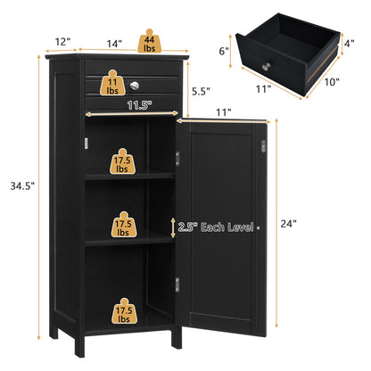 Wooden Storage Free-Standing Floor Cabinet with Drawer and Shelf