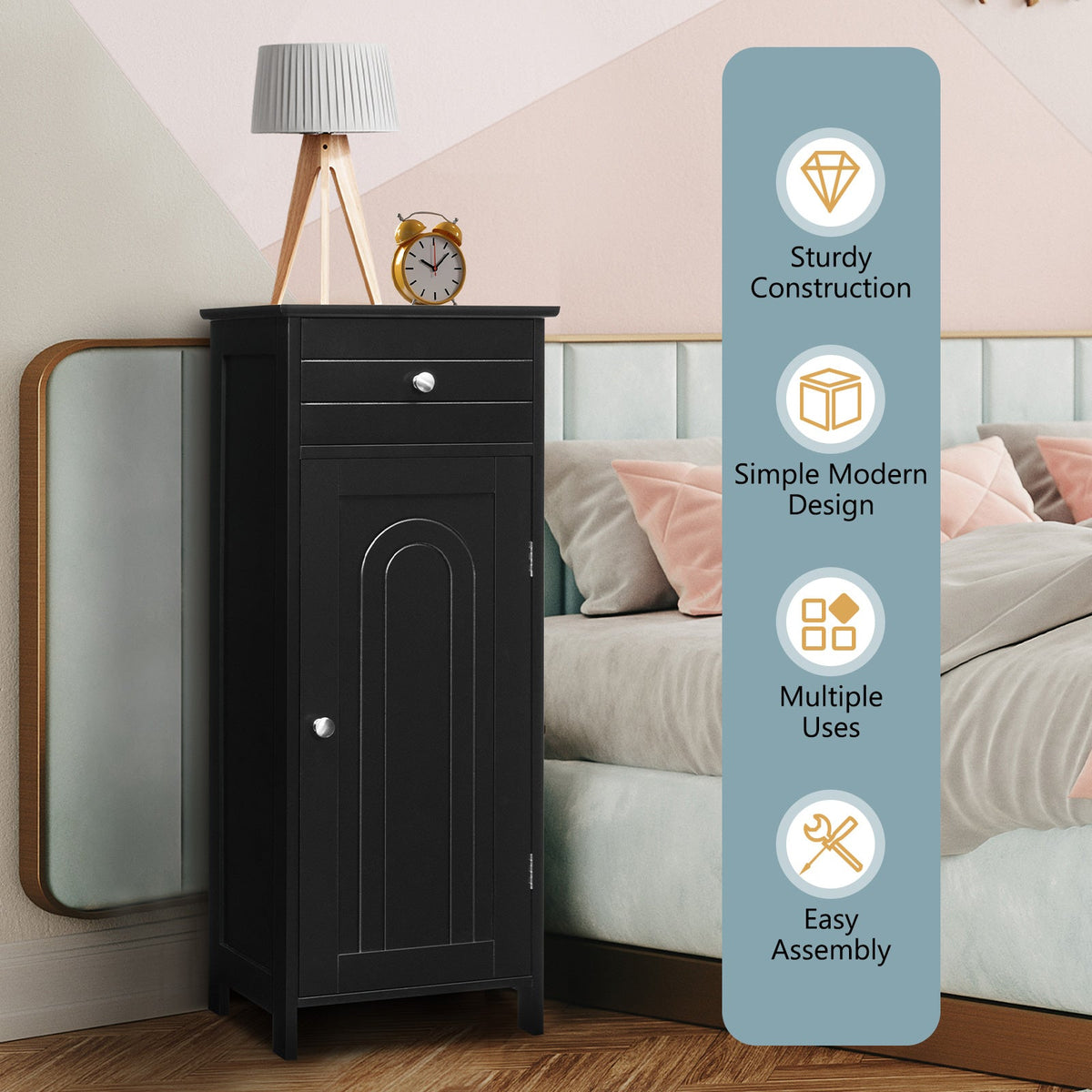 Wooden Storage Free-Standing Floor Cabinet with Drawer and Shelf