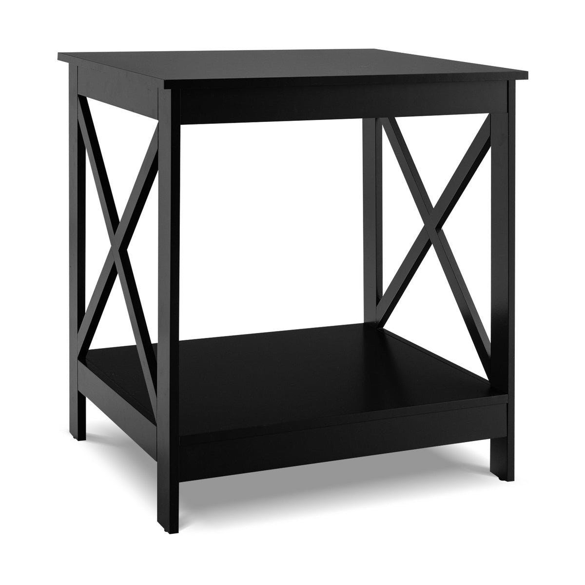 2-Tier Side Table with X-shape Design and 4 Solid Legs