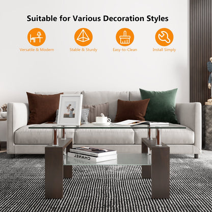 Rectangular Tempered Glass Coffee Table with Shelf