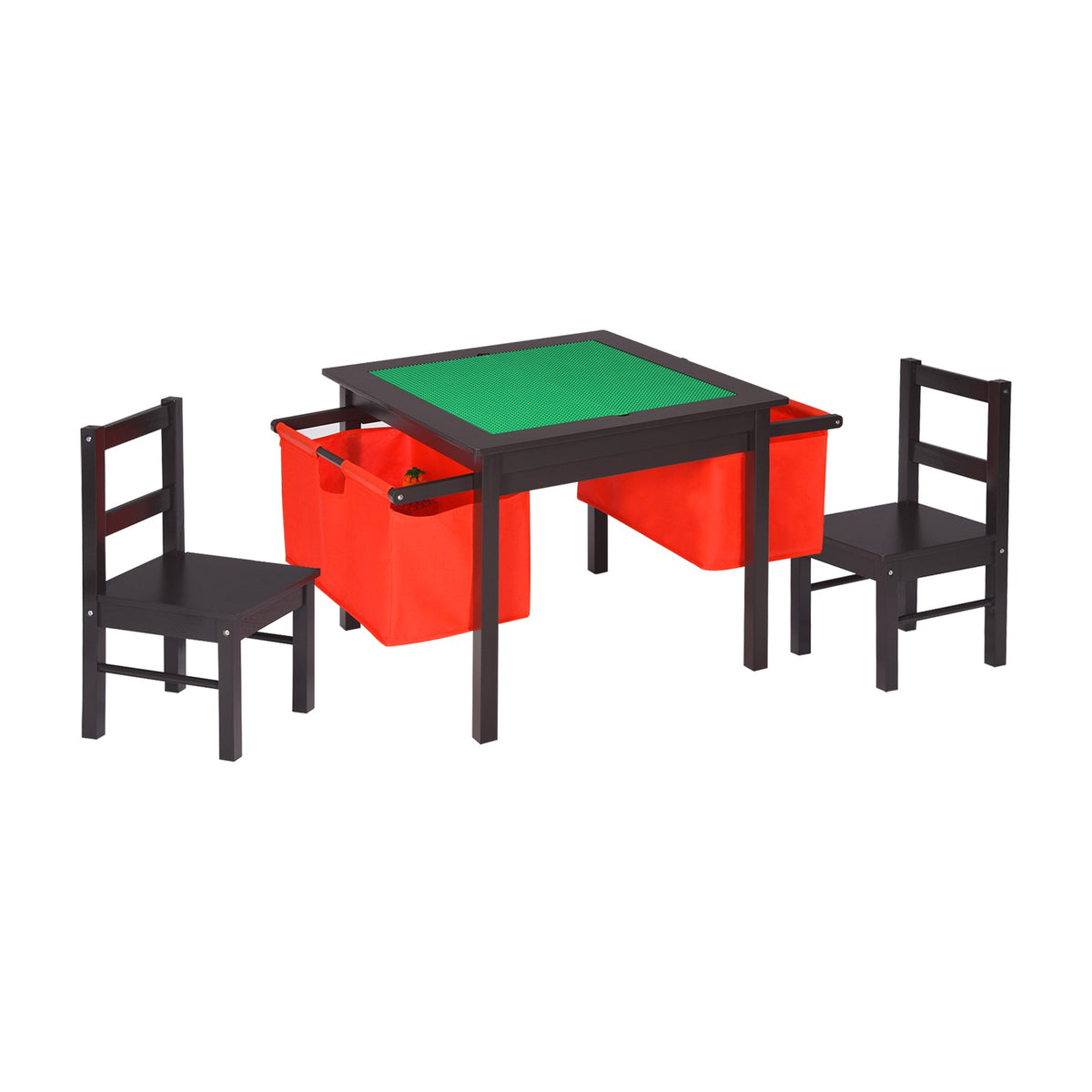 2-in-1 Kids Activity Table and 2 Chairs Set with Storage Building Block Table