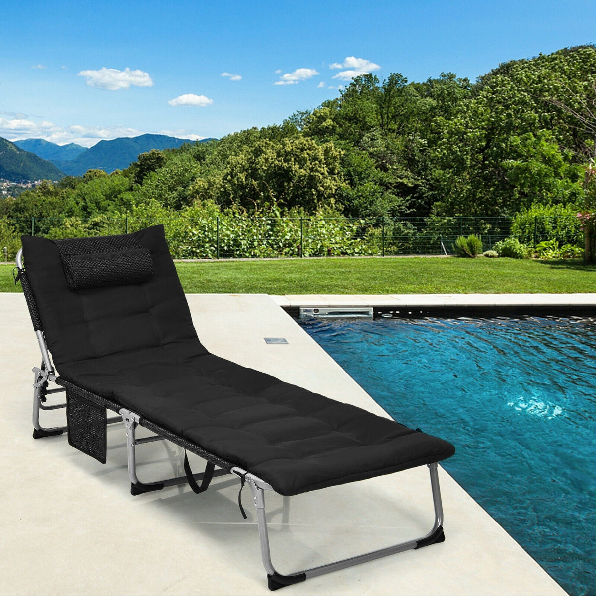 4-Fold Oversize Padded Folding Lounge Chair with Removable Soft Mattress