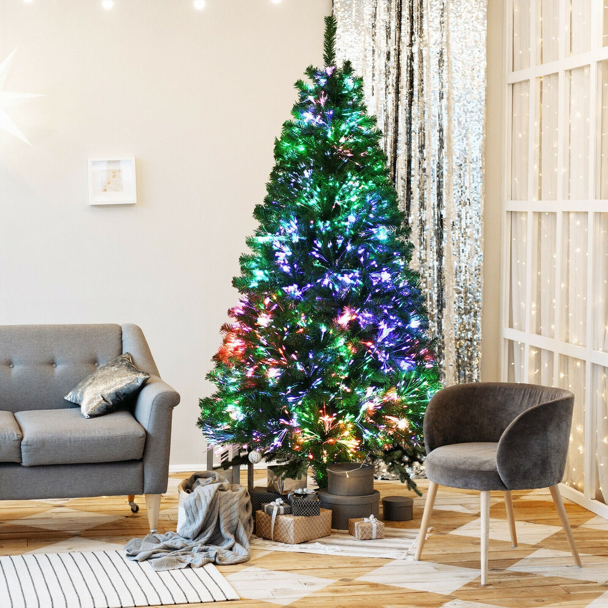 Pre-lit Multi-Colored Fiber Optic Spruce Artificial Christmas Tree