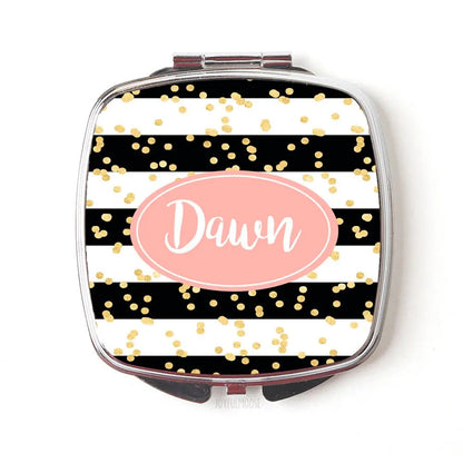 Personalized Gift for Her, Mothers Day gift, bridesmaid gifts, Birthday gift for sister, Cosmetic Mirror Black Coral Gold gifts for women