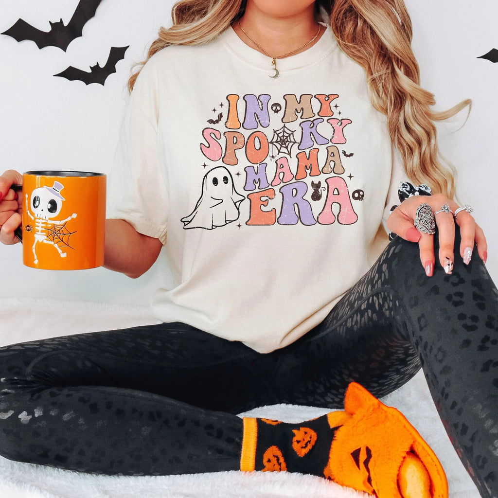 In My Spooky Mama Era Comfort Colors Shirt, Funny Mom Gift, Halloween Mom Shirt, Spooky Mom Tee, Pastel Ghost Shirt, Retro Halloween Shirt